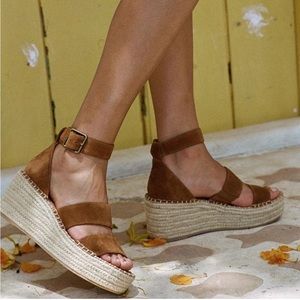 Soludos Tan Suede Wedge Sandals